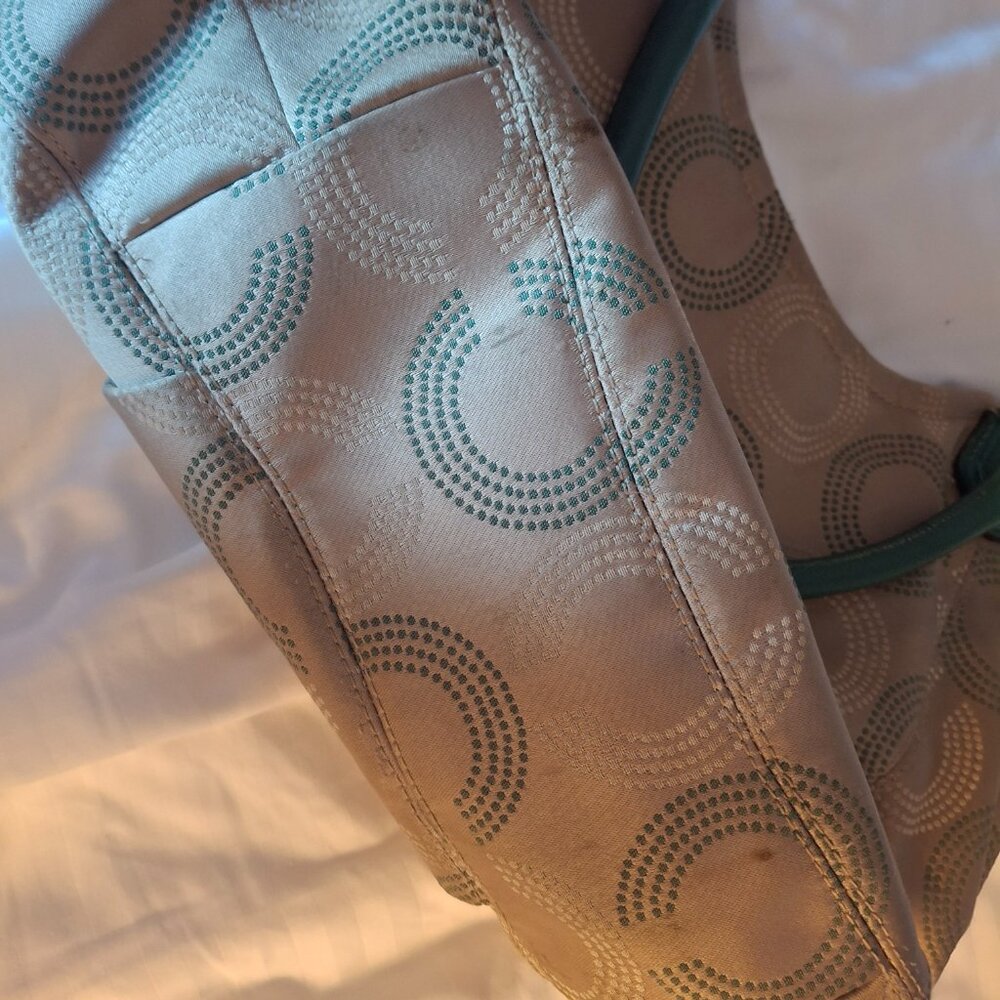 Coach Ashley Beige and Teal Shoulder Bag - Picture 4 of 6